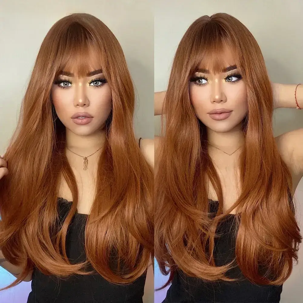 Red Brown Copper Long Natural Wave Wig - Image 3