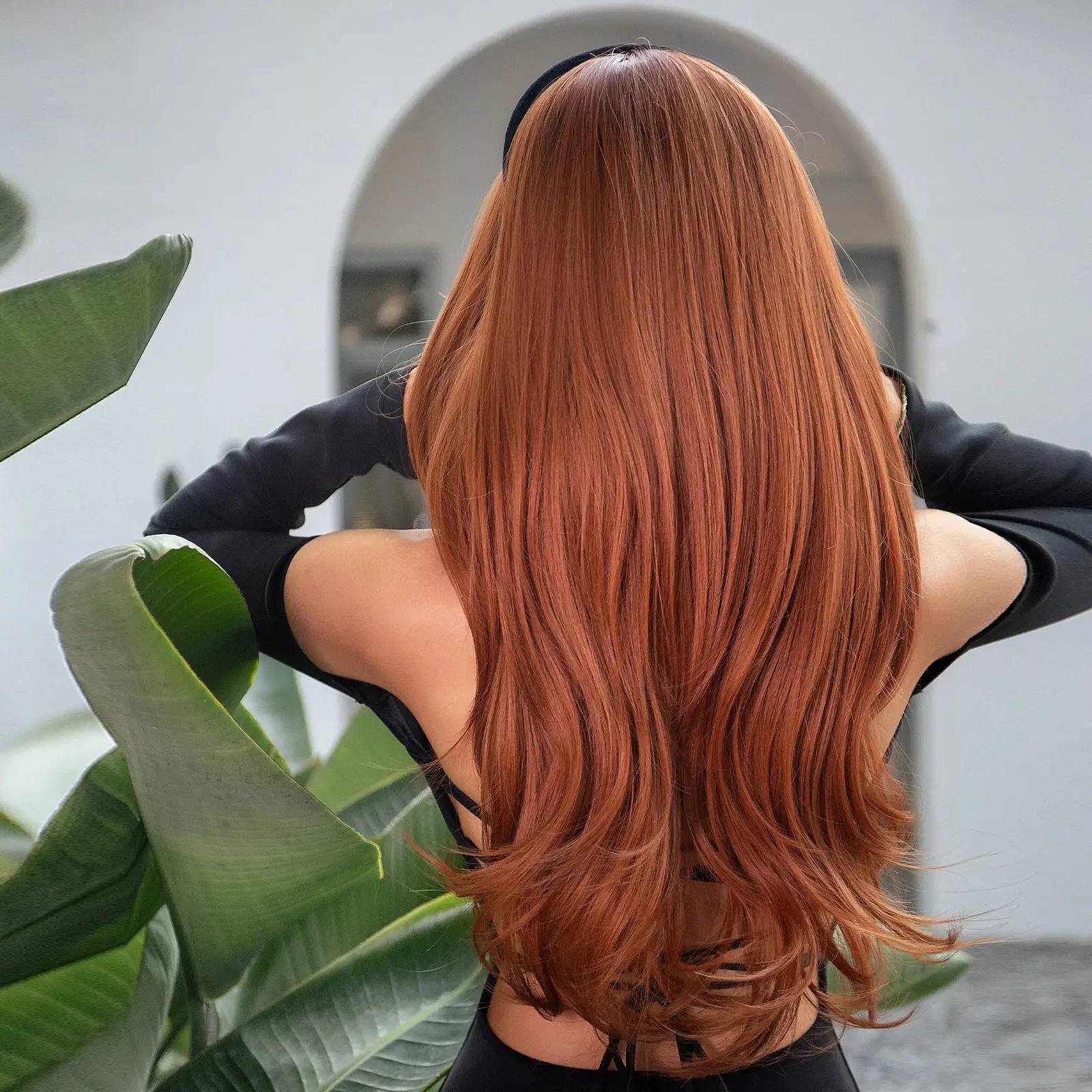 Red Brown Copper Long Natural Wave Wig - Image 7