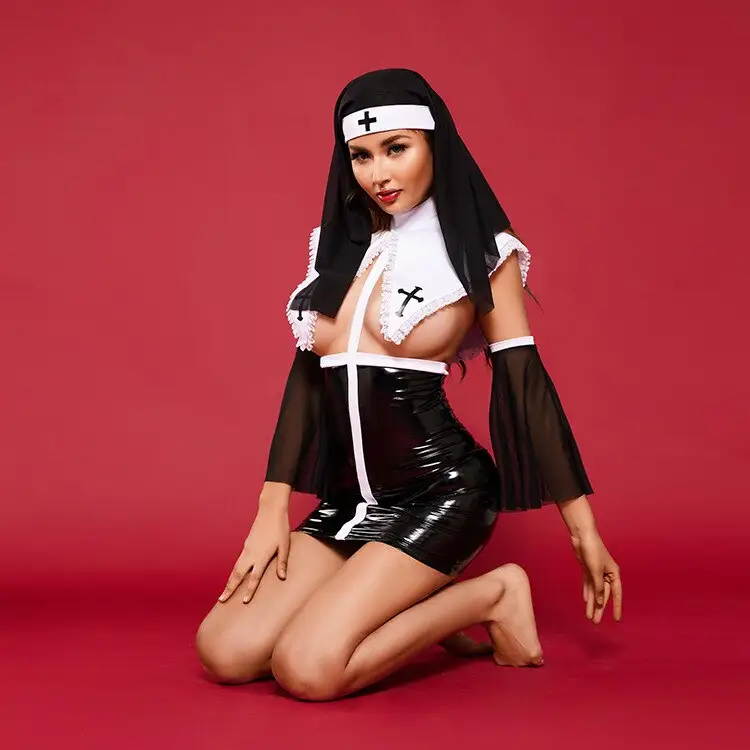 Shiny Leather Nun Sexy Costume - Image 3
