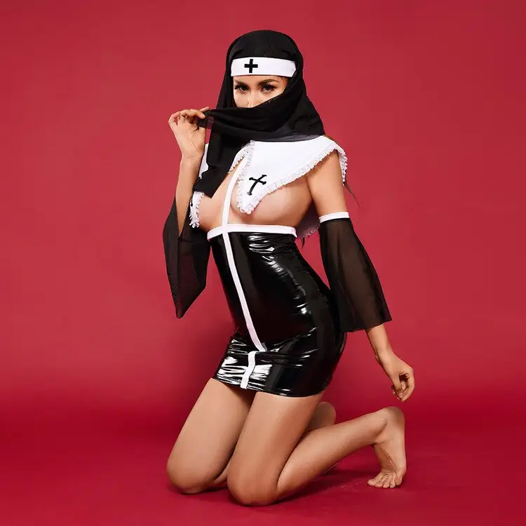 Shiny Leather Nun Sexy Costume - Image 5